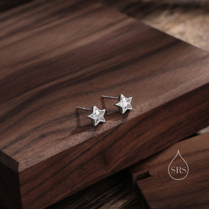 CZ Star Stud Earrings in Sterling Silver, Silver or Gold,  Sparkly Crystal Star Earrings, Stacking Earrings