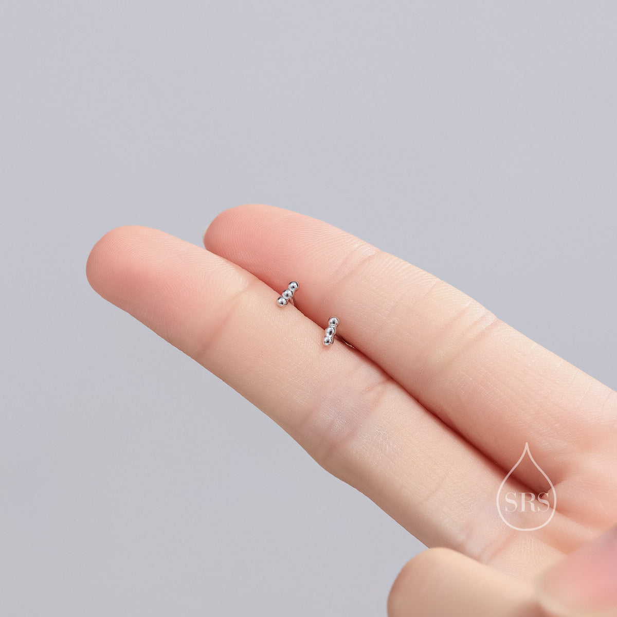 Extra Tiny Three Dot Stud Earrings in Sterling Silver, Tiny Bar Earrings, Beaded Bar, Bauble Earrings, Silver or Gold, Stacking Earrings