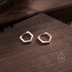 Hexagon Huggie Hoop in Sterling Silver, Geometric Hoop Earrings, Silver, Gold or Rose Gold, 10mm Pentagon Hoop Earrings, Minimalist Hoops