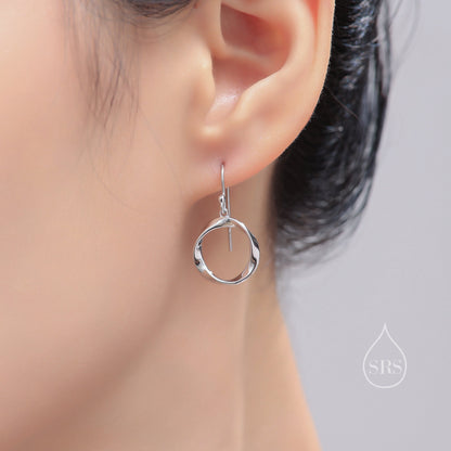 Mobius Hoop Drop Hook Earrings in Sterling Silver, Silver or Gold or Rose Gold, Large Twisted hoops, 20mm Hoops, Twist Hoops, Mobius Circle