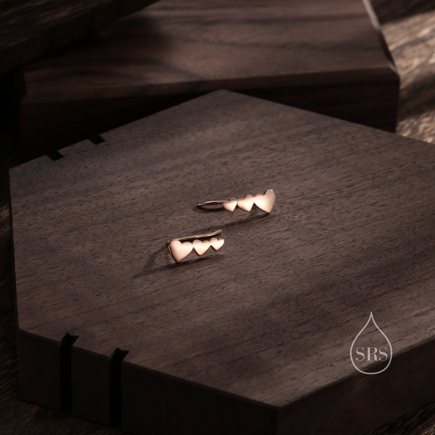 Heart Crawler Earrings in Sterling Silver, Silver, Gold or Rose Gold, Three Hearts Climber Earrings, Ear Climbers