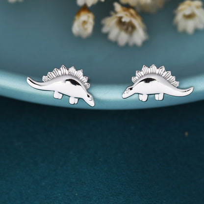 Super Cute Little  Stegosaurus Dinosaur Stud Earrings in Sterling Silver