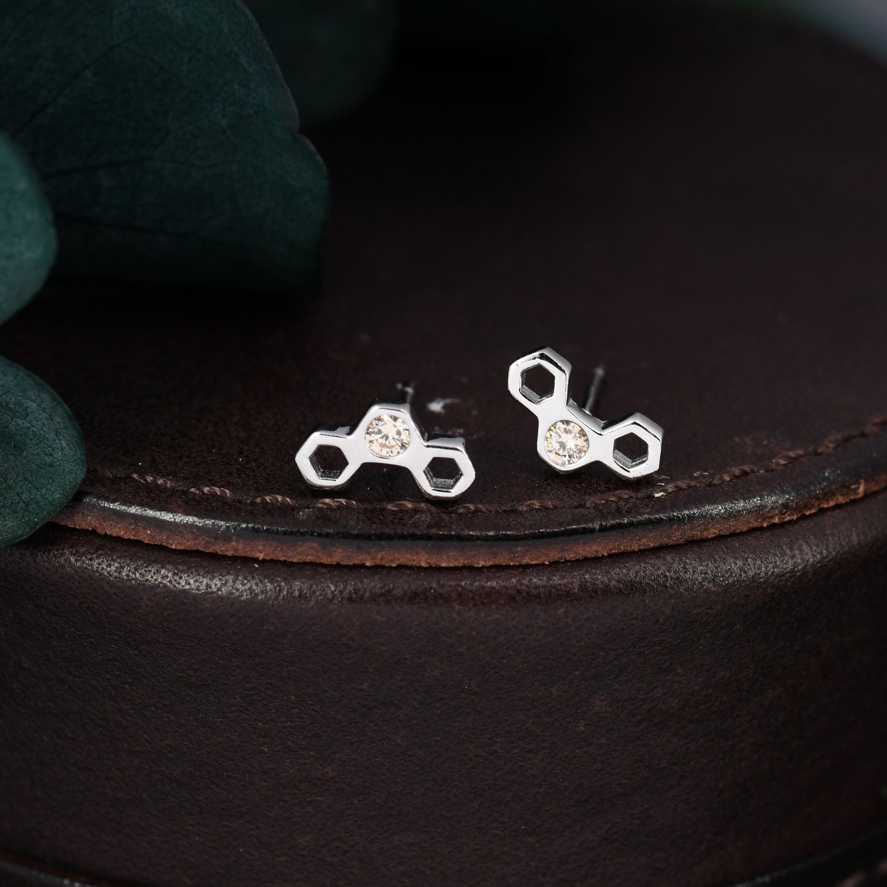 Citrine Honeycomb Stud Earrings in Sterling Silver, Silver or Gold, Nature Inspired