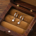 Pair of Star Huggie Hoop Earrings in Sterling Silver, Dangle Star Hoops, Celestial Earrings, Silver, Gold or Rose Gold