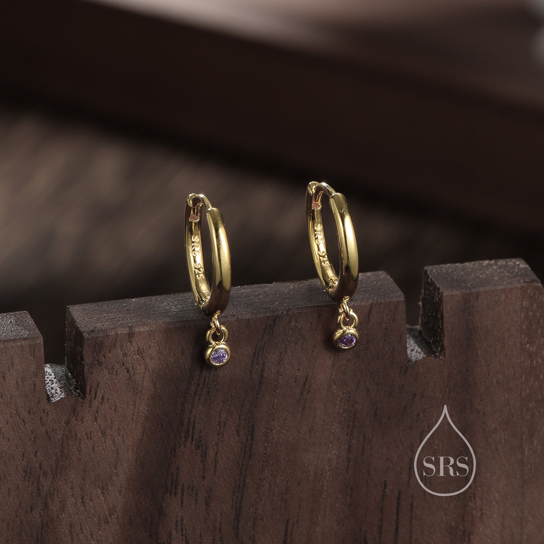 2mm Amethyst Purple Huggie Hoop Earrings in Sterling Silver, Silver or Gold, Extra Tiny CZ Hoops