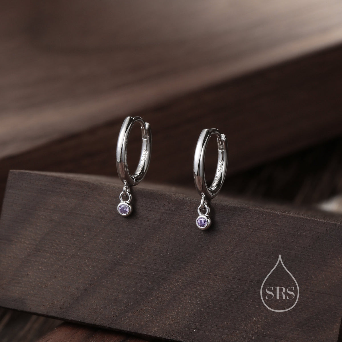 2mm Amethyst Purple Huggie Hoop Earrings in Sterling Silver, Silver or Gold, Extra Tiny CZ Hoops