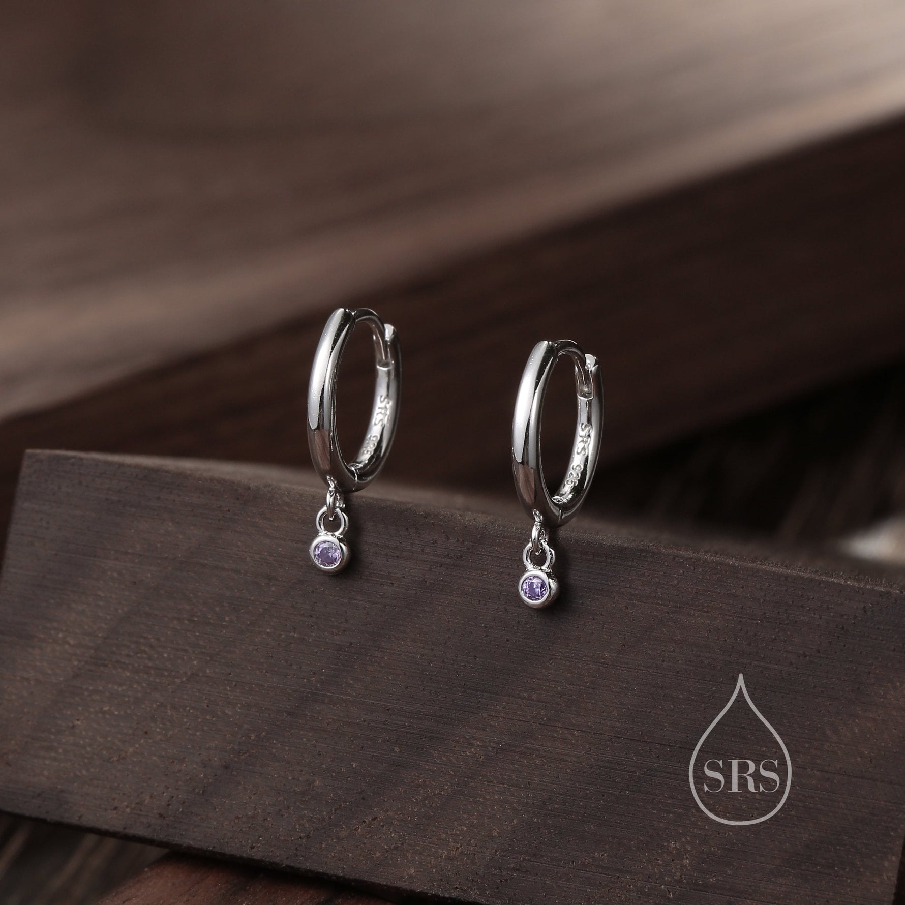 2mm Amethyst Purple Huggie Hoop Earrings in Sterling Silver, Silver or Gold, Extra Tiny CZ Hoops