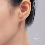 Genuine Green Onyx Droplet Drop Hook Earrings in Sterling Silver, Delicate Natural Green Onyx Earrings, Pear Shape Green Chalcedony Earrings