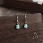 Aqua Green Opal Droplet Drop Hook Earrings in Sterling Silver, Delicate Aqua Blue Lab Opal Earrings, Pear Cut Opal Earrings, Simulated Opal
