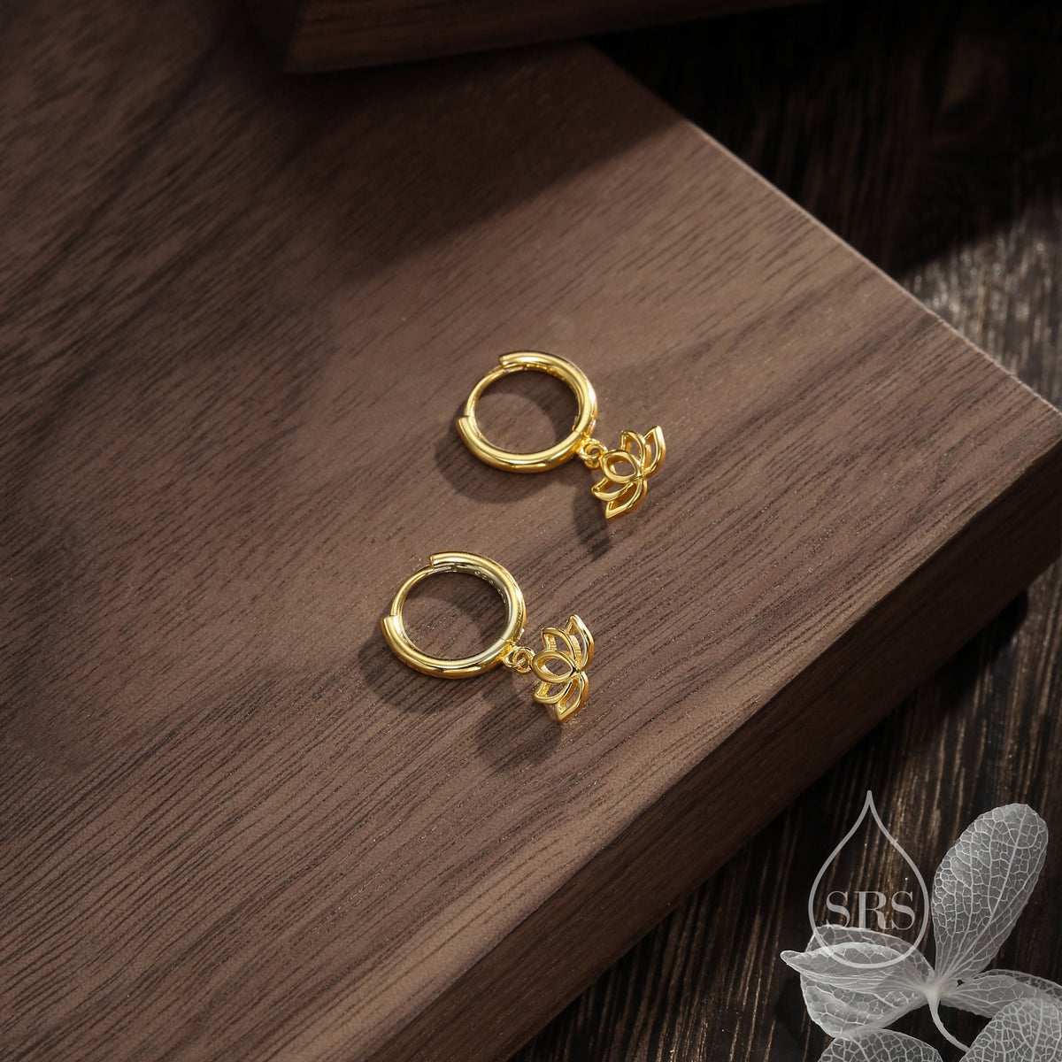 Sterling Silver Little Lotus Flower Huggie Hoops, Detachable Cute Lotus Hoop Earrings, Lotus Flower Charm Dangle Earrings