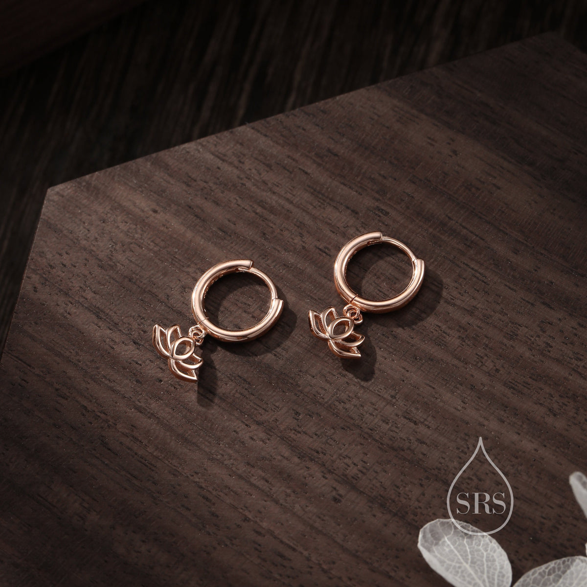 Sterling Silver Little Lotus Flower Huggie Hoops, Detachable Cute Lotus Hoop Earrings, Lotus Flower Charm Dangle Earrings