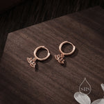 Sterling Silver Little Lotus Flower Huggie Hoops, Detachable Cute Lotus Hoop Earrings, Lotus Flower Charm Dangle Earrings