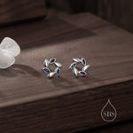 Sterling Silver Wreath Stud Earrings with Sapphire Blue CZ- Silver or Gold, CZ Circle Flower Stud Earrings, Wedding, Bridal Jewellery
