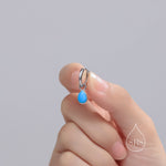 Sterling Silver Blue Turquoise Droplet Hoop Earrings, Detachable Pear Shape Turquoise Dangle Hoop Earrings, Interchangeable