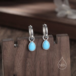 Sterling Silver Blue Turquoise Droplet Hoop Earrings, Detachable Pear Shape Turquoise Dangle Hoop Earrings, Interchangeable