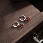 Sterling Silver Genuine Red Carnelian Droplet Hoop Earrings, Detachable Pear Shape Red Onyx Dangle Hoop Earrings, Interchangeable