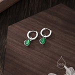 Sterling Silver Genuine Green Onyx Droplet Hoop Earrings, Detachable Pear Shape Green Onyx Dangle Hoop Earrings, Interchangeable