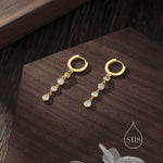 CZ Chain Dangle Huggie Hoop Earrings in Sterling Silver, Silver or Gold, CZ Drop Hoops, Geometric Hoop Earrings
