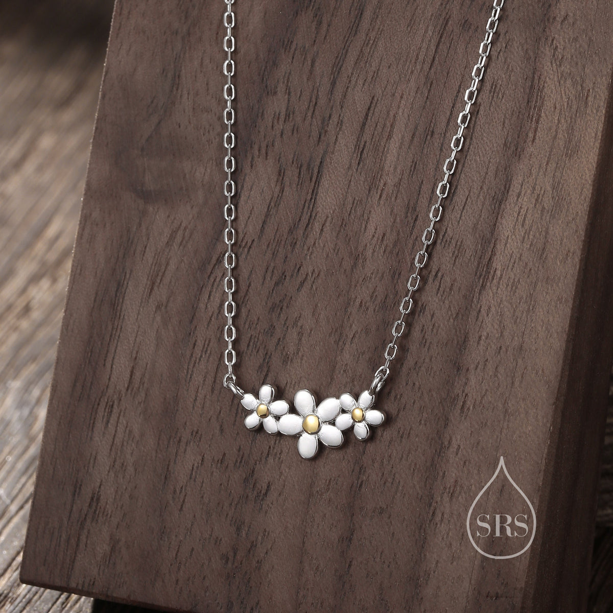 Forget Me Not Flower Trio Pendant Necklace