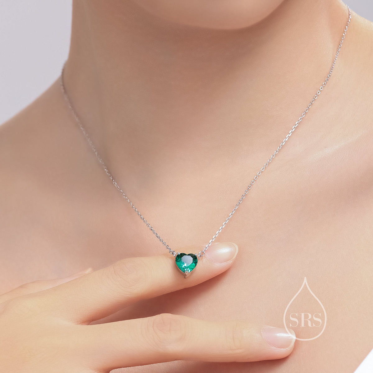 Emerald Green CZ Heart Charm Necklace