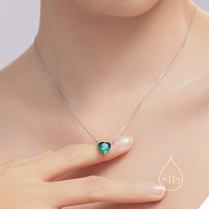 Emerald Green CZ Heart Pendant Necklace in Sterling Silver, Silver or Gold, Heart Necklace, Sparkly CZ Necklace