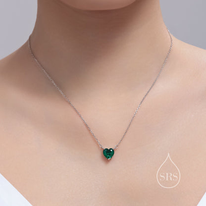 Emerald Green CZ Heart Pendant Necklace in Sterling Silver, Silver or Gold, Heart Necklace, Sparkly CZ Necklace