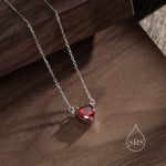 Garnet Red CZ Heart Pendant Necklace in Sterling Silver, Silver or Gold, Heart Necklace, Sparkly CZ Necklace, January Birthstone