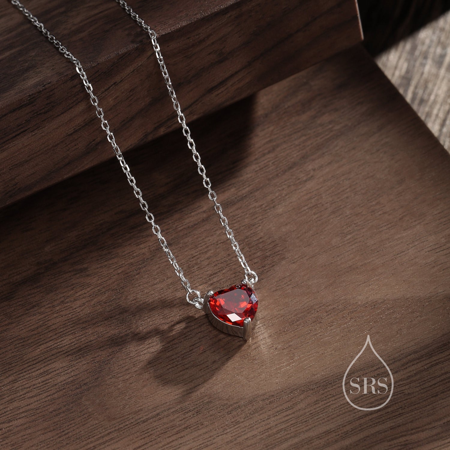 Garnet Red CZ Heart Pendant Necklace in Sterling Silver, Silver or Gold, Heart Necklace, Sparkly CZ Necklace, January Birthstone