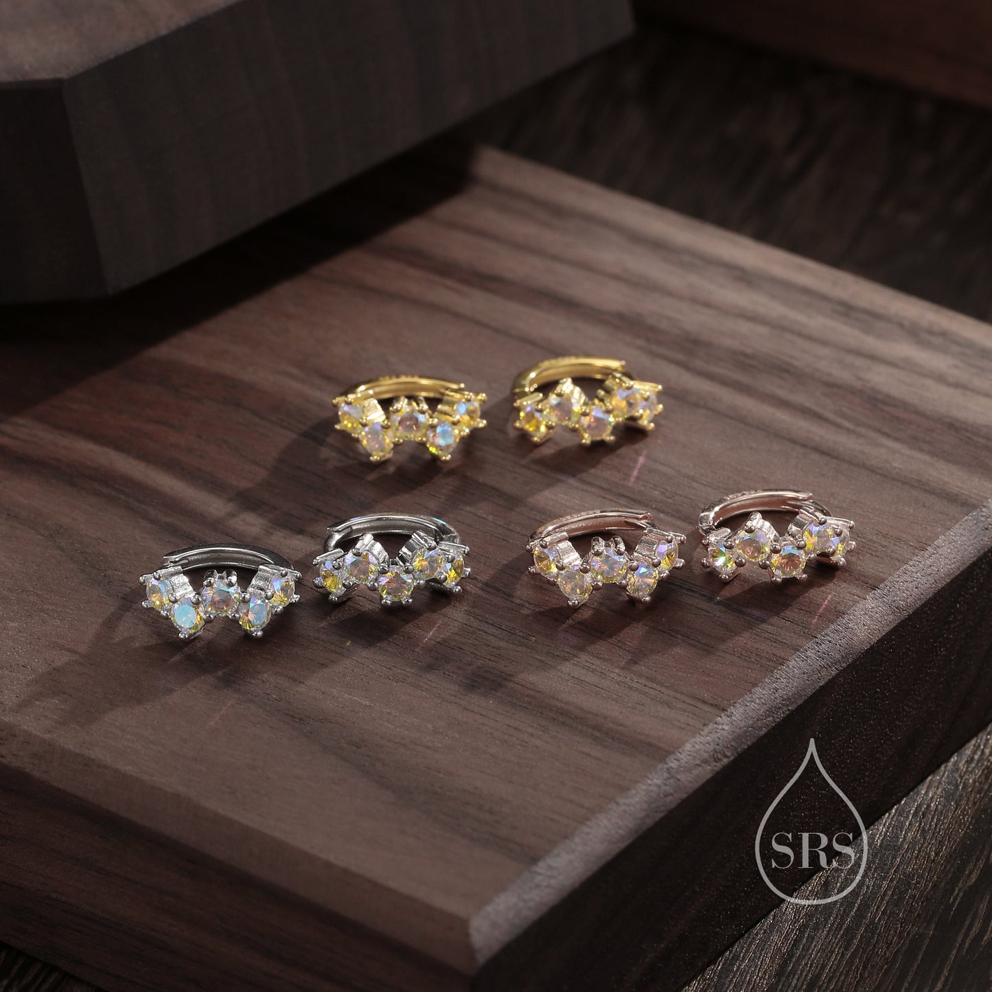 Star Constellation AB CZ Huggie Hoops in Sterling Silver, Silver or Gold or Rose Gold, 9mm Inner Diameter, CZ Cluster Hoops,