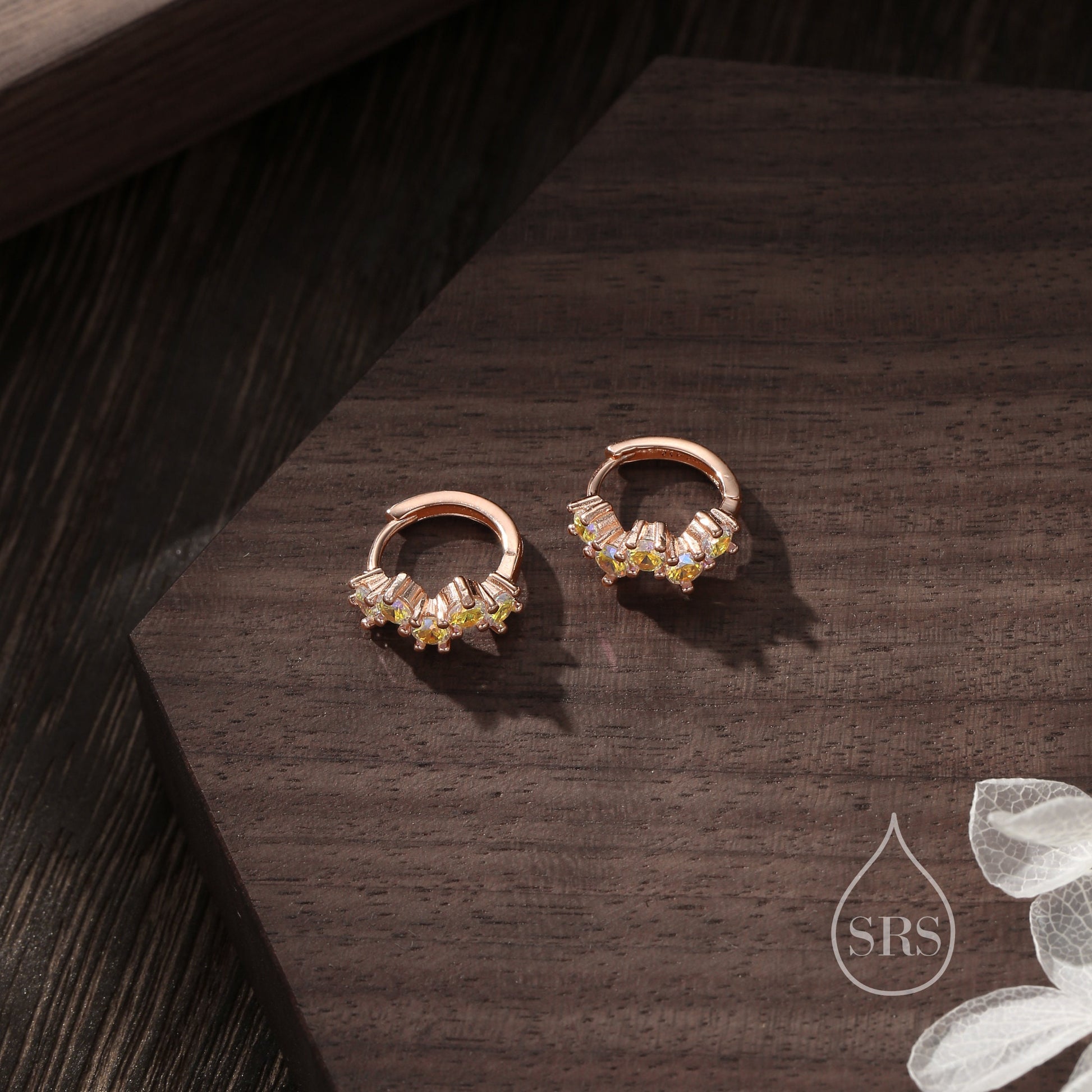 Star Constellation AB CZ Huggie Hoops in Sterling Silver, Silver or Gold or Rose Gold, 9mm Inner Diameter, CZ Cluster Hoops,