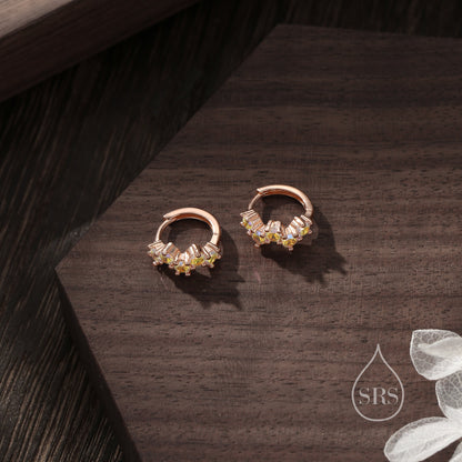 Star Constellation AB CZ Huggie Hoops in Sterling Silver, Silver or Gold or Rose Gold, 9mm Inner Diameter, CZ Cluster Hoops,