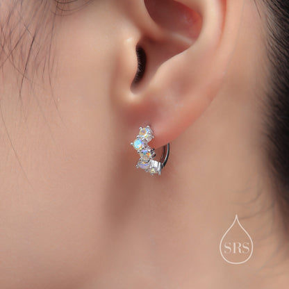 Star Constellation CZ Huggie Hoops in Sterling Silver, Silver or Gold or Rose Gold, 8mm Inner Diameter, CZ Cluster Hoops,