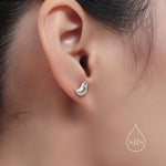 Little Wren Bird Stud Earrings in Sterling Silver- Gold and Silver Two Tone - Bird Earrings - Cute Animal, Fun, Whimsical and Pretty