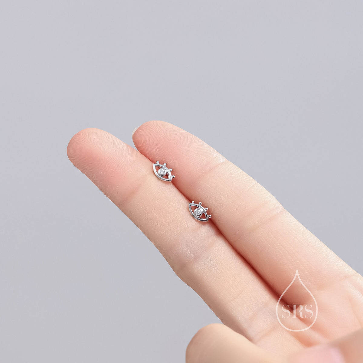 Tiny Eye Stud Earrings in Sterling Silver, Silver or Gold, Evil Eye Stud, Stacking Earrings, Extra Small Stud