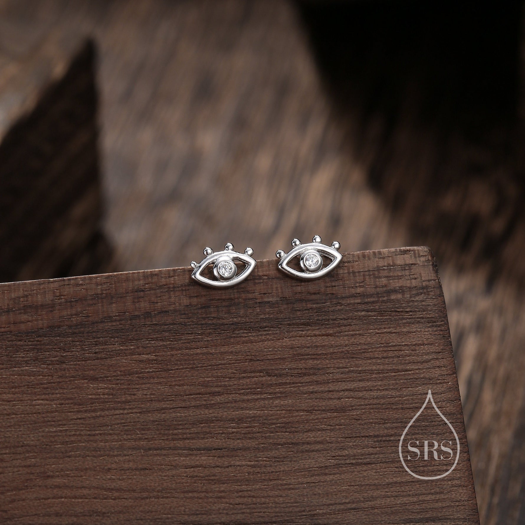 Tiny Eye Stud Earrings in Sterling Silver, Silver or Gold, Evil Eye Stud, Stacking Earrings, Extra Small Stud