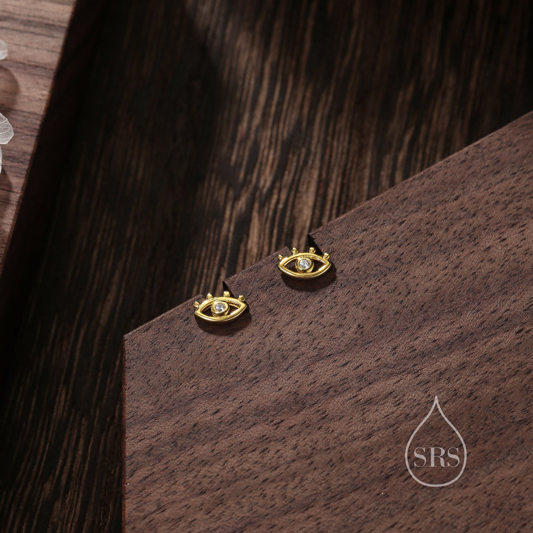 Tiny Eye Stud Earrings in Sterling Silver, Silver or Gold, Evil Eye Stud, Stacking Earrings, Extra Small Stud