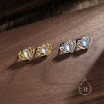 Lotus Flower Moonstone Stud Earrings in Sterling Silver, Silver or Gold, Lab Moonstone Lotus Earrings, Nature Inspired, Botanical Earrings