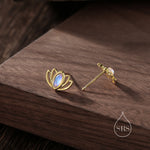 Lotus Flower Moonstone Stud Earrings in Sterling Silver, Silver or Gold, Lab Moonstone Lotus Earrings, Nature Inspired, Botanical Earrings