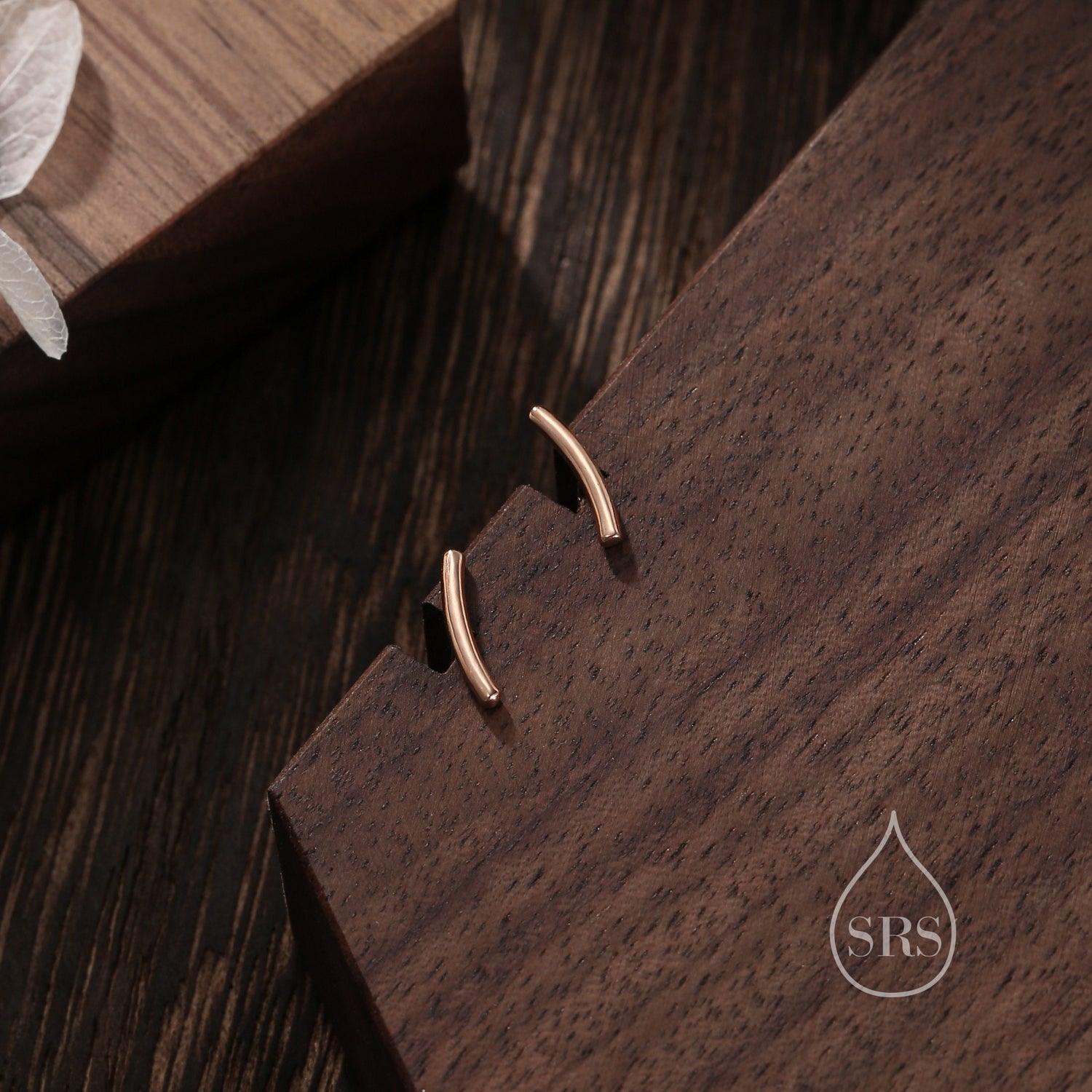 Sterling Silver Curved Bar Stud Earrings, Rose gold and Gold, Delicate and Dainty Geometric Jewellery