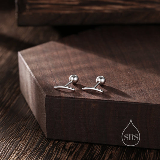 Sterling Silver Curved Bar Screw Back Earrings, Silver, Rose gold and Gold, Delicate and Dainty Geometric Jewellery