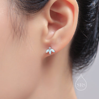 Sterling Silver Aqua Green Opal Marquise Cluster CZ Stud Earrings, Marquise Fan Stud, Blue Opal Crown Stud, Gold or Silver, Minimalist