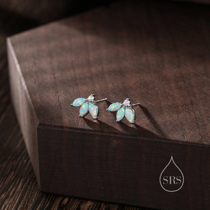 Sterling Silver Aqua Green Opal Marquise Cluster CZ Stud Earrings, Marquise Fan Stud, Blue Opal Crown Stud, Gold or Silver, Minimalist