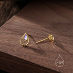 Moonstone Droplet Stud Earrings in Sterling Silver, Silver or Gold, Lab Moonstone Earrings, Double Droplet Stud, Pear Moonstone