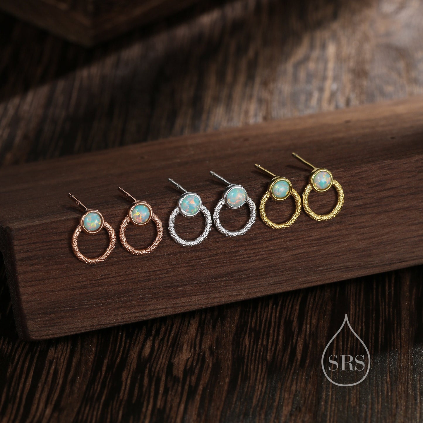 Aqua Green Opal Double Circle Stud Earrings in Sterling Silver, Silver or Gold or Rose Gold, Lab Opal Earrings, Double Circle Stud