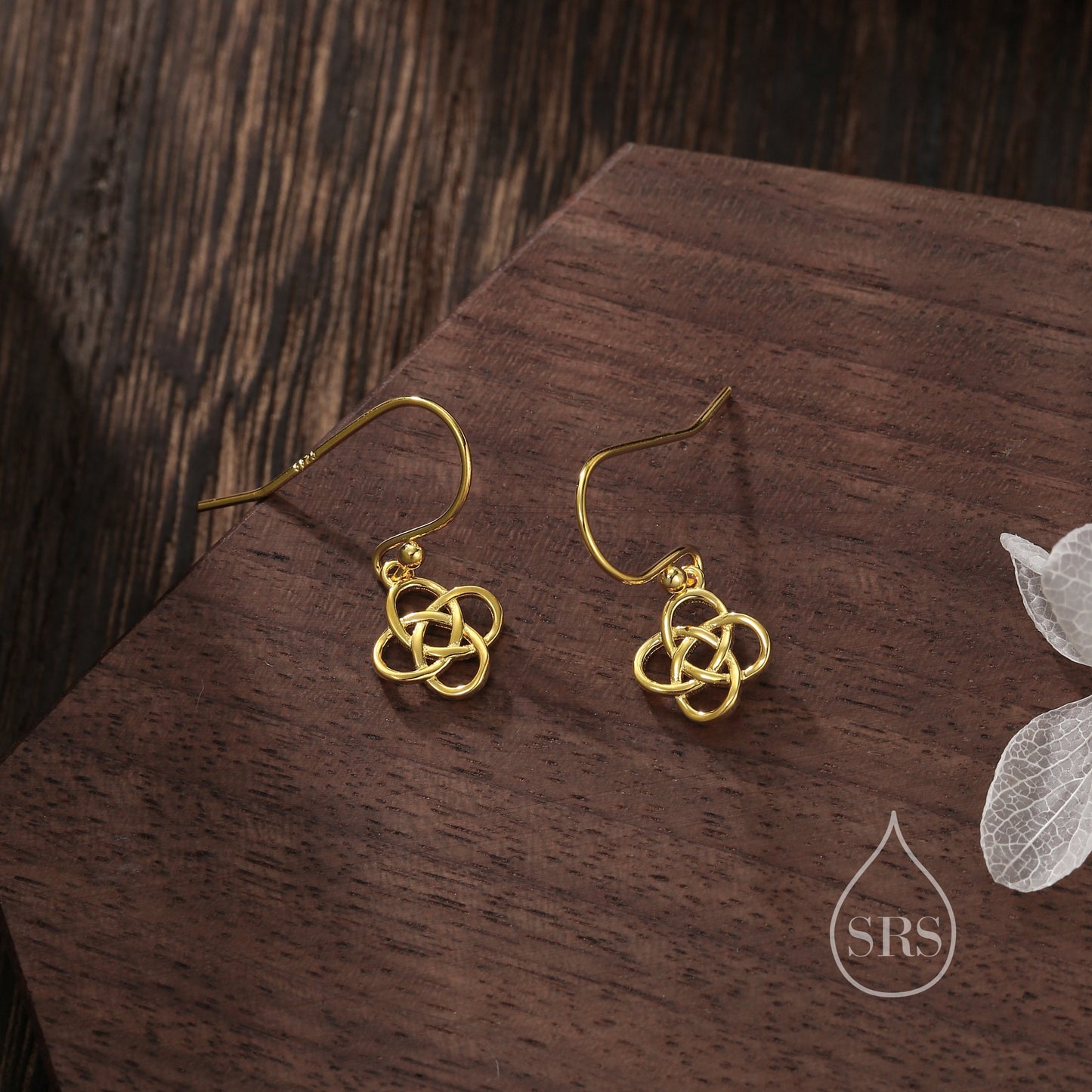 Celtic Knot Drop Hook Earrings in Sterling Silver, Silver or Gold, Knot Earrings