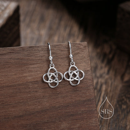 Celtic Knot Drop Hook Earrings in Sterling Silver, Silver or Gold, Knot Earrings