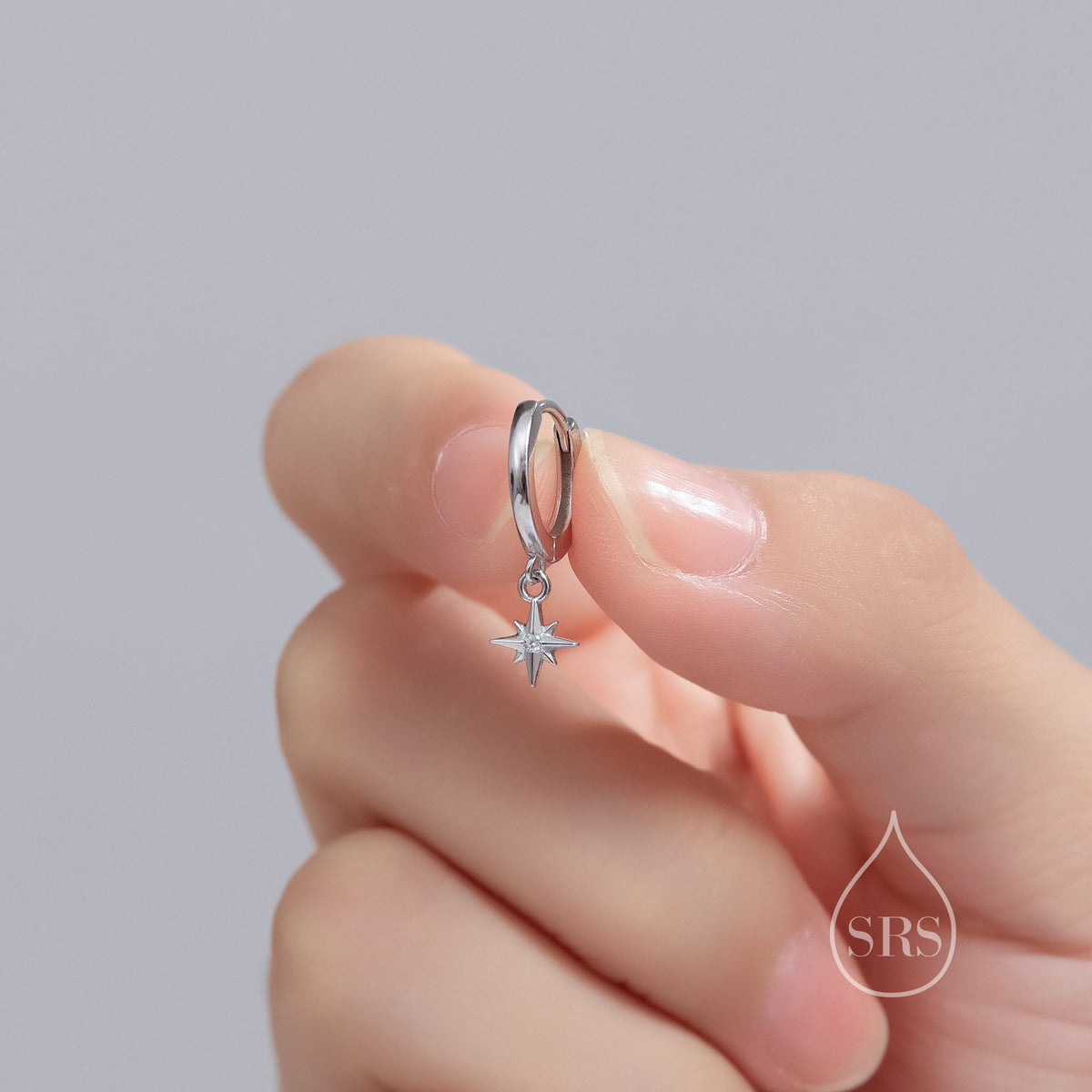 Tiny CZ Starburst Huggie Hoop Earrings in Sterling Silver, Silver, Gold or Rose Gold, North Star Earrings, Sunburst Earrings, Celestial