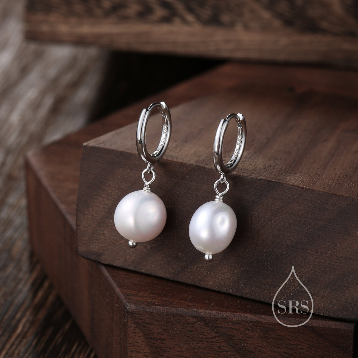 Sterling Silver Baroque Pearl Huggie Hoop Earrings, Drop Earrings with 18ct Gold Plate, Genuine Freshwater Pearls, Irregular Pearls J32