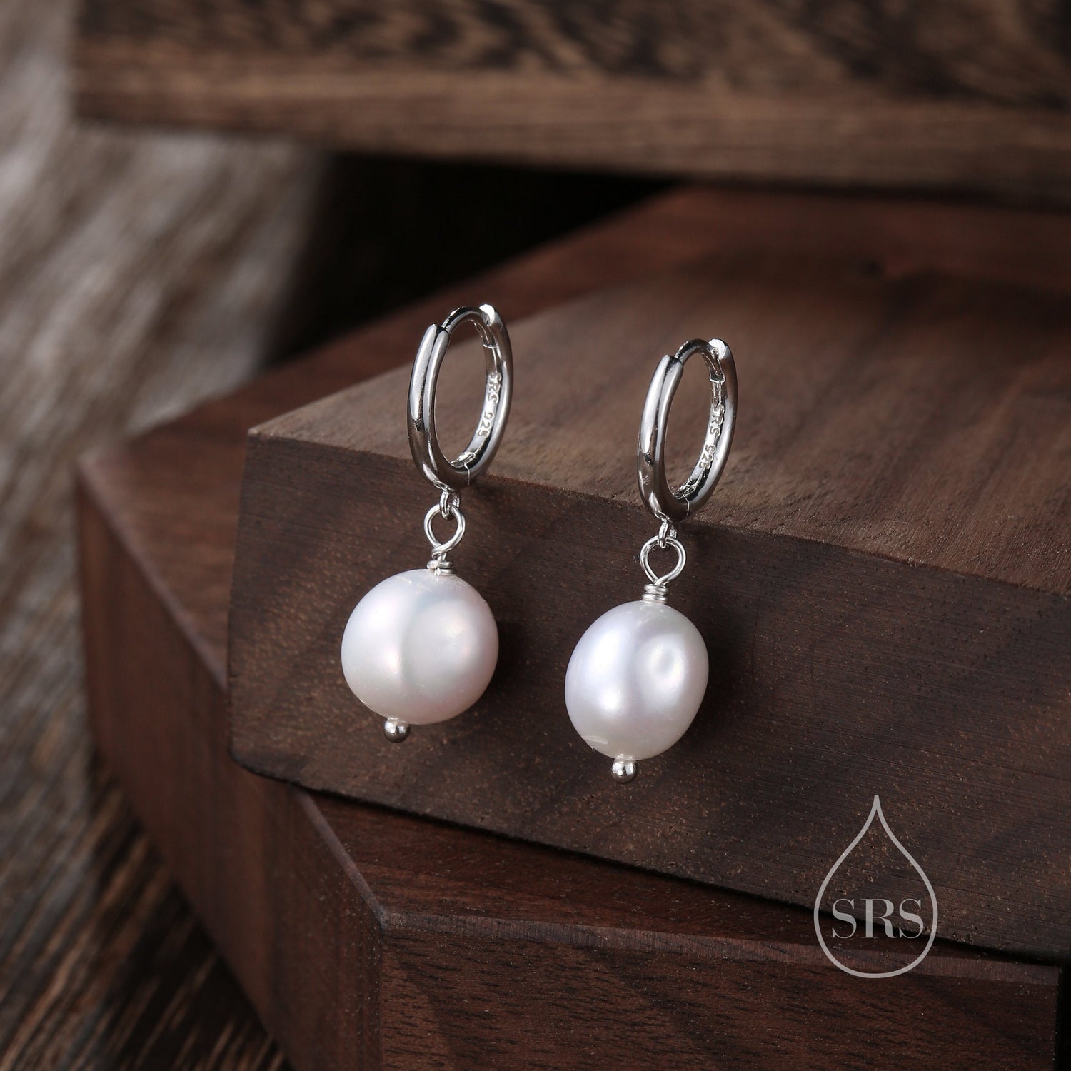 Sterling Silver Baroque Pearl Huggie Hoop Earrings, Drop Earrings with 18ct Gold Plate, Genuine Freshwater Pearls, Irregular Pearls J32