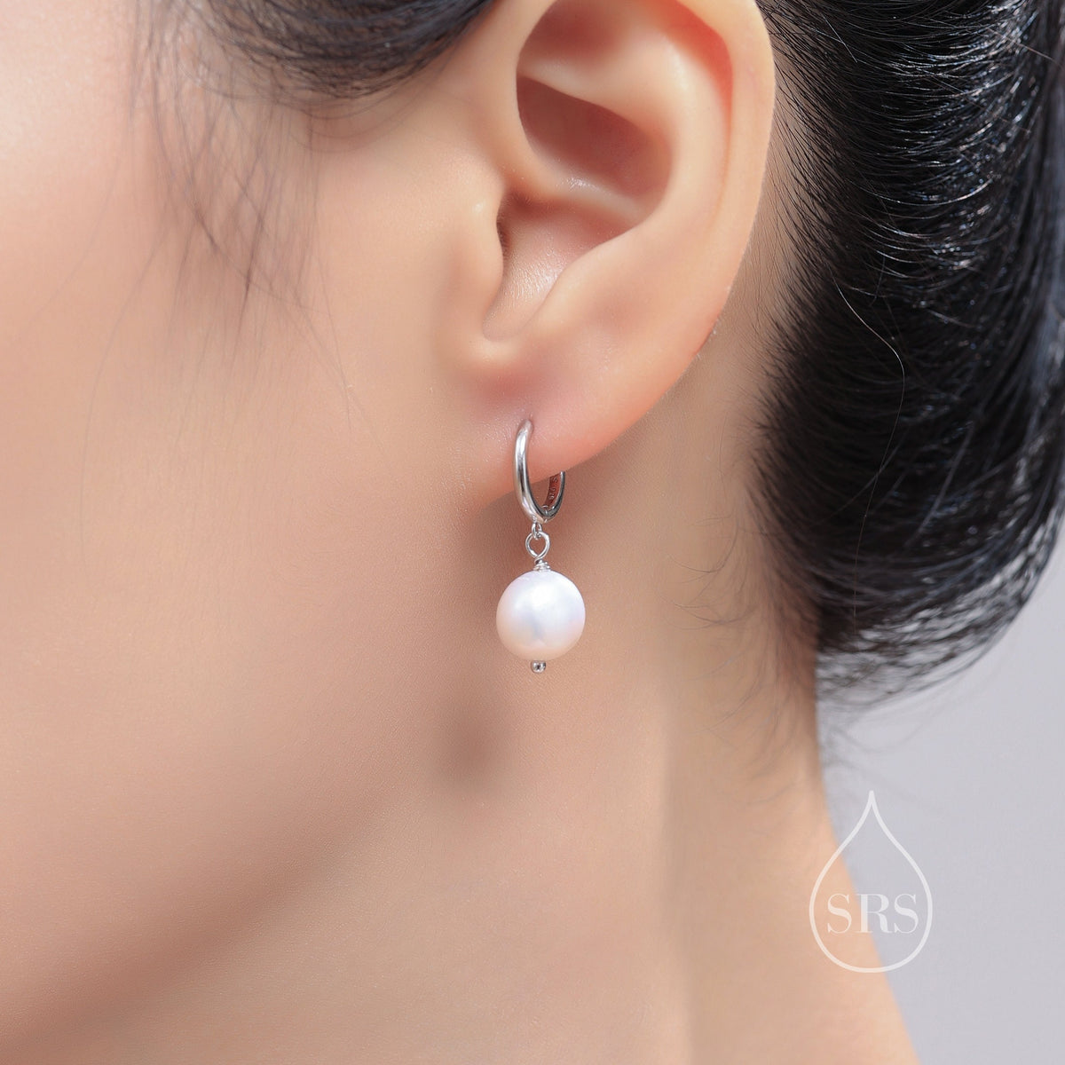 Sterling Silver Baroque Pearl Huggie Hoop Earrings, Drop Earrings with 18ct Gold Plate, Genuine Freshwater Pearls, Irregular Pearls J32